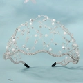 Handmade bridal silver headband with crystal beads and sparkling rhinestone crown detail - Silver