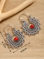 Bohemian hollow silver earrings with red stone inlay, 6.1cm large drop design - Silver FX733 With Turquoise