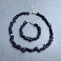 Blue sandstone crystal chip necklace and bracelet set with silver clasp closure - Bracelet / Blue Sandstone