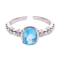 S925 sterling silver open ring with oval light blue gemstone and clear accent stones - Topaz Oval Pave Diamond Style (LR263)
