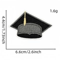 Detail view of 6.6x4.4cm graduation cap embroidery patch with gold tassel and size dimensions - Graduation Cap/Trench-3#