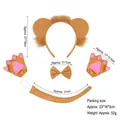 Lion costume set with ears headband, bowtie, paw gloves and tail for Halloween dress-up - Lion Ears 4-Piece Set (Headband+Bowtie+Tail+Gloves)
