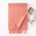 Solid peach pink wool scarf with soft tassels and cozy cashmere feel for winter - 30x180cm / Pink