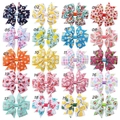 20pcs girls' hair bow clips with daisy and fruit prints on ribbed grosgrain ribbon - Assorted Colors