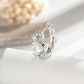 Silver square zircon ear cuff with small round stones in a minimalist stud style - White (Single Piece) (A1013-1)