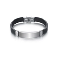 Classic men's black silicone bracelet with a polished silver stainless steel ID plate - KZ02 Silver (Silicone Material)