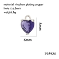 Detailed view of small purple heart pendant with technical dimensions and material info - Silver/Purple Zirconia