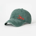 Berretto da baseball vintage in cotone verde lavato con ricamo aragosta rossa stile retrò - Taglia unica / Verde Scuro