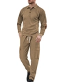 Ensemble homme 2 pièces en velours côtelé kaki avec polo manche longue et cargo - S / Kaki