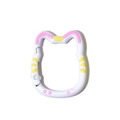 White cat-shaped spring ring clip with pink and yellow accents for DIY accessories - White