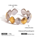 Dettaglio anello bicolore in acciaio con guida alle taglie e proprietà impermeabili dell'inox - Set Conchiglia Bicolore