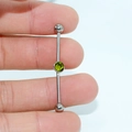 G23 titanium industrial barbell piercing with center green opal stone and silver finish - Olive Green Flat Zirconia
