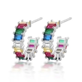 925 sterling silver C-shaped hoop earrings with colorful rectangular cubic zirconia stones - Silver Multicolor