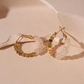 Detailed view of geometric hoop earrings featuring gold metal and clear crystal elements - Silver Needle / White Crystal Hoop Earrings (HE20066)