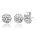 Macro shot of silver ball stud earrings with pavé set cubic zirconia and elegant reflections - Silver Tone