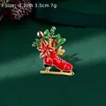 Christmas ice skate brooch pin with poinsettia and candy cane in festive enamel colors - Skating Shoes Red