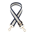 Close-up of adjustable wide shoulder strap with contrast stitching and gold metal buckles - Dark Blue