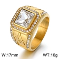 Men's gold-plated Freemason ring featuring a square clear zircon and G letter engraving - Gold White