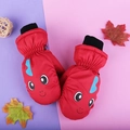 Waterproof red dinosaur winter mittens for kids aged 3-10 with elastic black cuffs - One Size / Red Goldfish / 5-8 Years