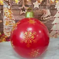 Inflatable red PVC Christmas ball with gold snowflake pattern and LED light feature - Pearly Gold Snowflake