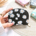 Floral daisy print coin purse in various pastel colors with textured faux leather finish - Black