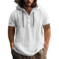 Chemise à manches courtes en lin blanc pour homme avec capuche et cordon - S / Blanc