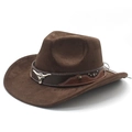 Vintage dark brown suede cowboy hat featuring a silver bull head emblem and leather band - M (56-58cm) / Brown