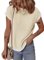 T-shirt femme décontracté en maille gaufrée blanc cassé avec poche poitrine élégante - Abricot