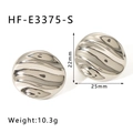 Dettaglio orecchini d'argento a onde con misure di 25mm e indicazione peso di 10,3g - Stile a Pieghe Tonde Argentate (HF-E3375-S) / Argento