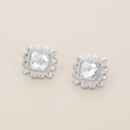 Pendientes de cristal cuadrado con borde festoneado plateado estilo elegante - Cuadrado Acero