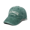 Vintage green washed cotton baseball cap with white Los Angeles embroidery on white background - Dark Green