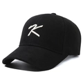 Classic black baseball cap with white K letter 3D embroidery and curved brim design - Black with Gold Embroidery