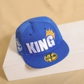 Detail view of blue hip hop flat brim cap featuring KING embroidery and crown emblem - 48-54cm (2-8 Years) / Blue