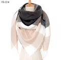 Large soft grey and cream plaid cashmere-like scarf with fringe details and tassels - Pink Grey