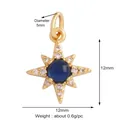 Golden North Star pendant with blue stone and white zircons, 12mm x 12mm size - Octagonal Star Blue Gemstone
