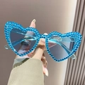 Occhiali da sole retrò a cuore con strass blu e lenti azzurre per donne eleganti - Celeste Pieno Di Strass