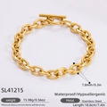18k gold plated stainless steel chunky chain bracelet with toggle clasp and size specs - Gold Chunky T-Bar Clasp Bracelet (SL41215)