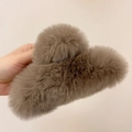 Plush faux fur large hair claw clip in deep coffee brown for thick hair styling - Large (15cm) / Brown