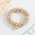 Élastique cheveux perles de cristal champagne et perles blanches avec étiquette fait main - Style Perle Cristal Or Champagne