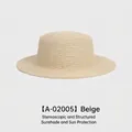 Klassischer beige Strohhut in flacher Form für Sonnenschutz und Strandurlaub im Sommer - 54-58cm / Beige