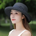 Chic black woven straw sun hat for women featuring a matching bow decoration ribbon - One Size(Adjustable) / Black