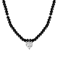 S925 sterling silver necklace featuring black faceted beads and heart crystal pendant - 925 Silver / White Gold Black Heart (DY190990)