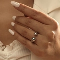 Minimalist silver open ring with teardrop design on model hand in natural warm lighting - Adjustable Open / Silver Fluid Teardrop Open Style (JZ509S)