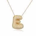 Golden bubble letter E pendant necklace with sparkling pavé stones and box chain - Letter E