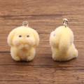 Flocked resin yellow cartoon dog pendant with silver ring for DIY jewelry making - Yellow Dog