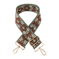 Retro 5cm wide jacquard crossbody bag strap with floral embroidery and golden clips - Gold Buckle / Green Red Brown