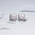 Pair of polished square stainless steel ice cubes with elegant water droplet reflections - Wave Square Style 3 - Steel