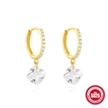 Eleganti orecchini a cerchio in argento S925 dorato con pietre di zircone quadrate - Oro - Pendente in Zirconia Quadrato