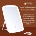 White LED desk vanity mirror in pearl finish with three-color adjustable lighting - Large Square Mirror / White