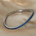 Tennis bracelet in silver finish with dark blue square-cut cubic zirconia stones - Steel Color/Deep Blue Zircon